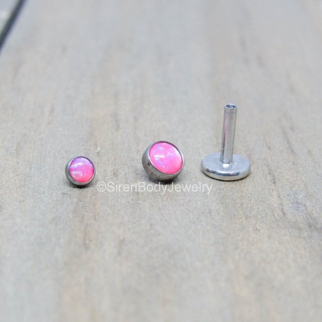 Pink opal flat back earring 16g pick your length conch earlobe lip helix piercing stud earring hypoallergenic titanium internally threaded - SirenBodyJewelry