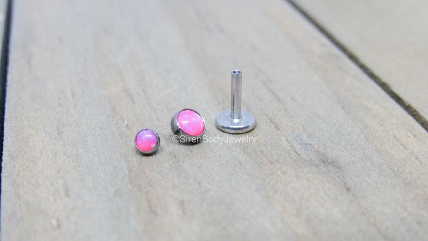 Pink opal flat back earring 16g pick your length conch earlobe lip helix piercing stud earring hypoallergenic titanium internally threaded - SirenBodyJewelry