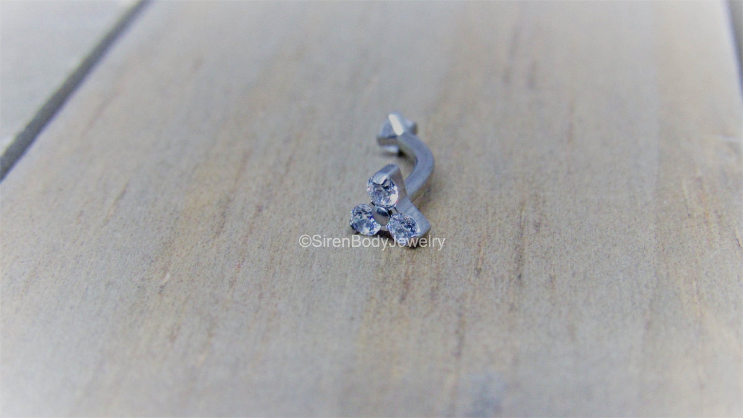 Rook piercing cluster curved barbell 16g vertical labret bar internally threaded titanium - SirenBodyJewelry