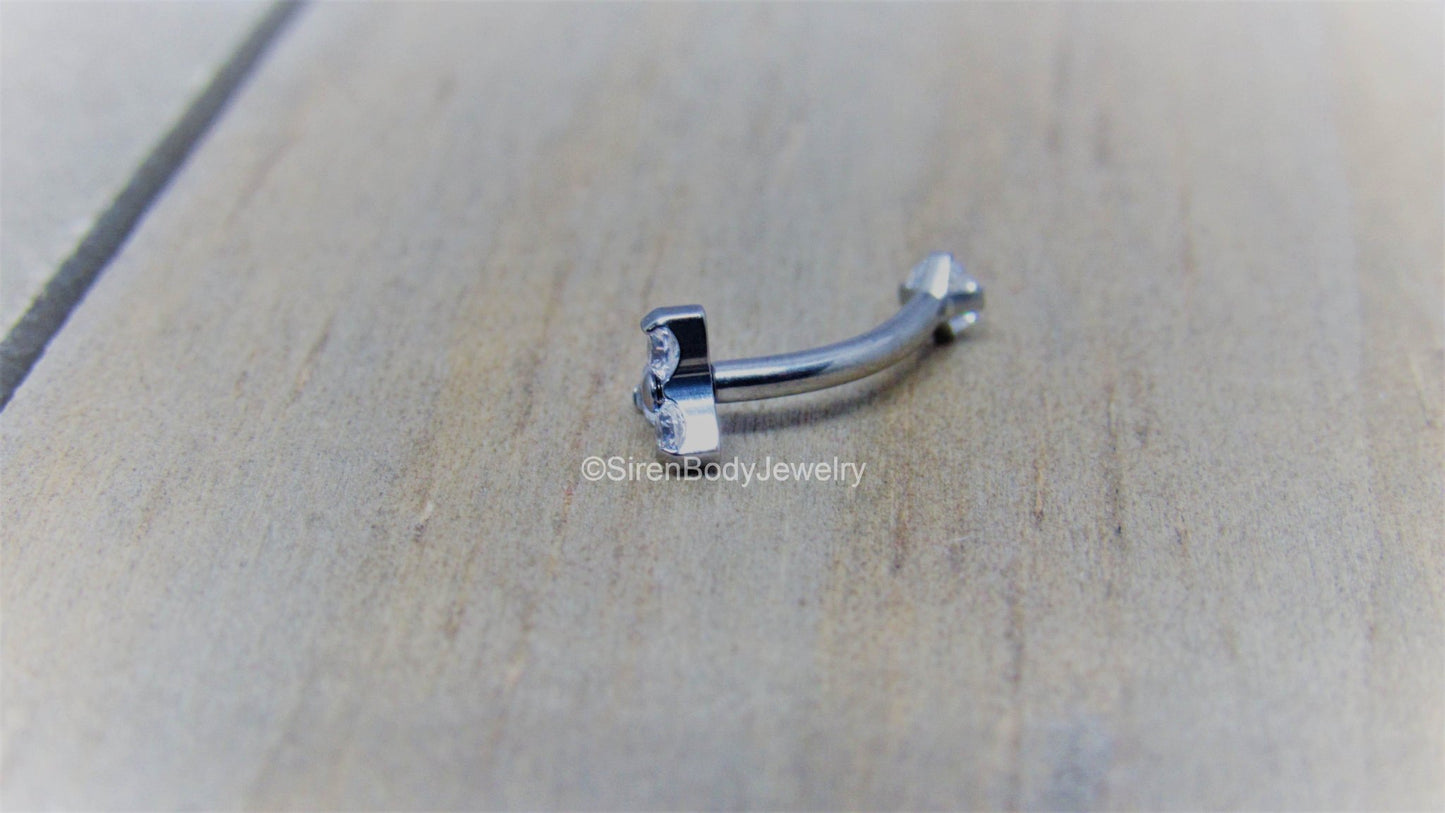 Rook piercing cluster curved barbell 16g vertical labret bar internally threaded titanium - SirenBodyJewelry