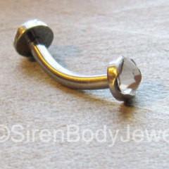 Rook piercing jewelry 16g curved barbell silver daith earring bar gem vertical labret ring internally threaded titanium body jewelry rings 1 - SirenBodyJewelry