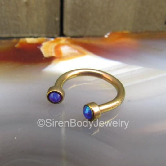 Septum piercing ring opal 16g daith hoop ring ear rings purple opals rose gold anodized titanium hypoallergenic helix earring 1 curved bar - SirenBodyJewelry