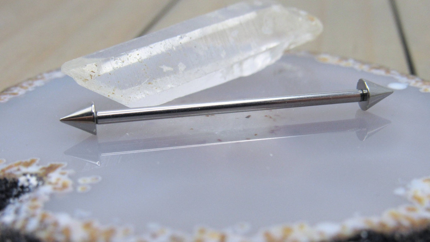 Spike industrial piercing barbell 14g 1 1/4"-1 1/2" internally threaded titanium 4mm spikes - Siren Body Jewelry
