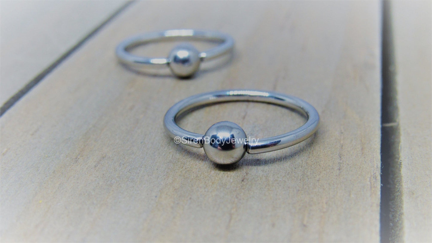 Titanium captive bead rings 14g nipple piercing hoops hypoallergenic 1/2" diameter pair - SirenBodyJewelry