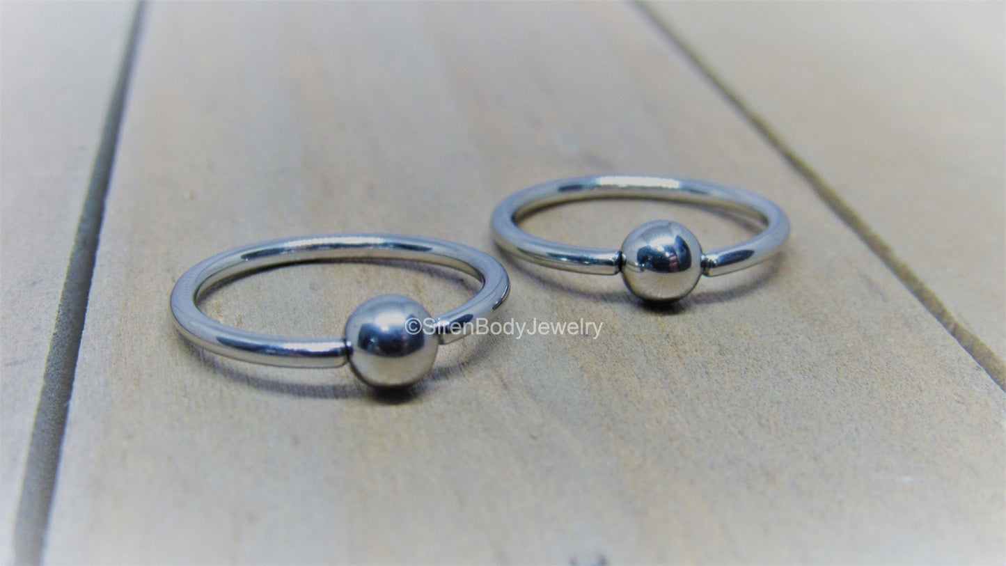 Titanium captive bead rings 14g nipple piercing hoops hypoallergenic 1/2" diameter pair - SirenBodyJewelry