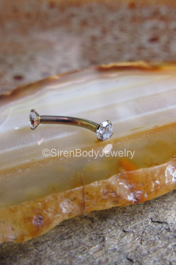 Titanium curved barbell 16g rook vertical labret bar internally threaded 3mm prong Swarvoski gemstones - SirenBodyJewelry