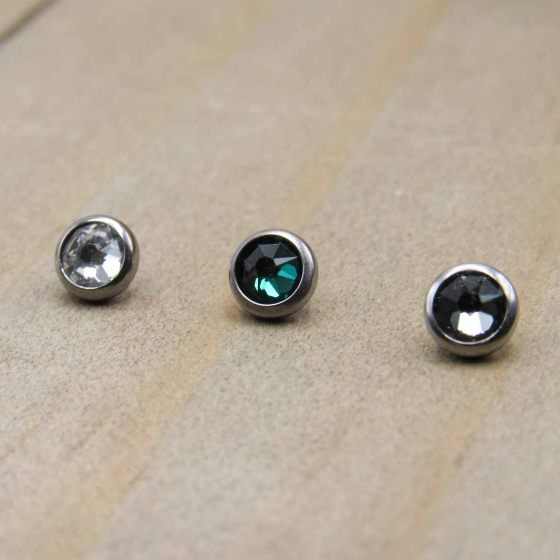 Titanium flat back earring set of 3 gemstone ends 1 internally threaded labret stud helix earrings tragus gems philtrum jewelry conch earlobe - SirenBodyJewelry