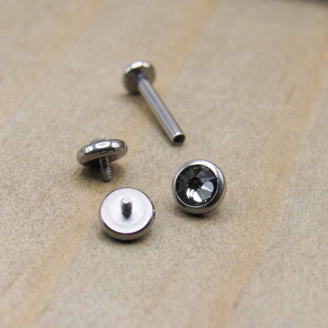 Titanium flat back earring set of 3 gemstone ends 1 internally threaded labret stud helix earrings tragus gems philtrum jewelry conch earlobe - SirenBodyJewelry