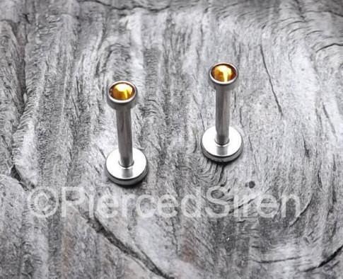 Titanium flat back labret earring 18g-16g internally threaded 2mm Swarovski gemstone pick your length - SirenBodyJewelry