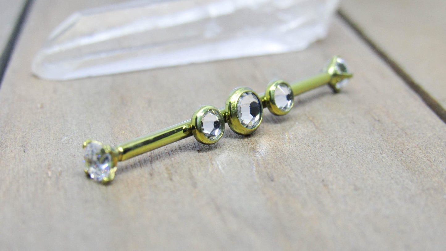 Titanium industrial barbell jewelry 14g custom length scaffold double ear piercing bar 5 gemstones hypoallergenic - SirenBodyJewelry