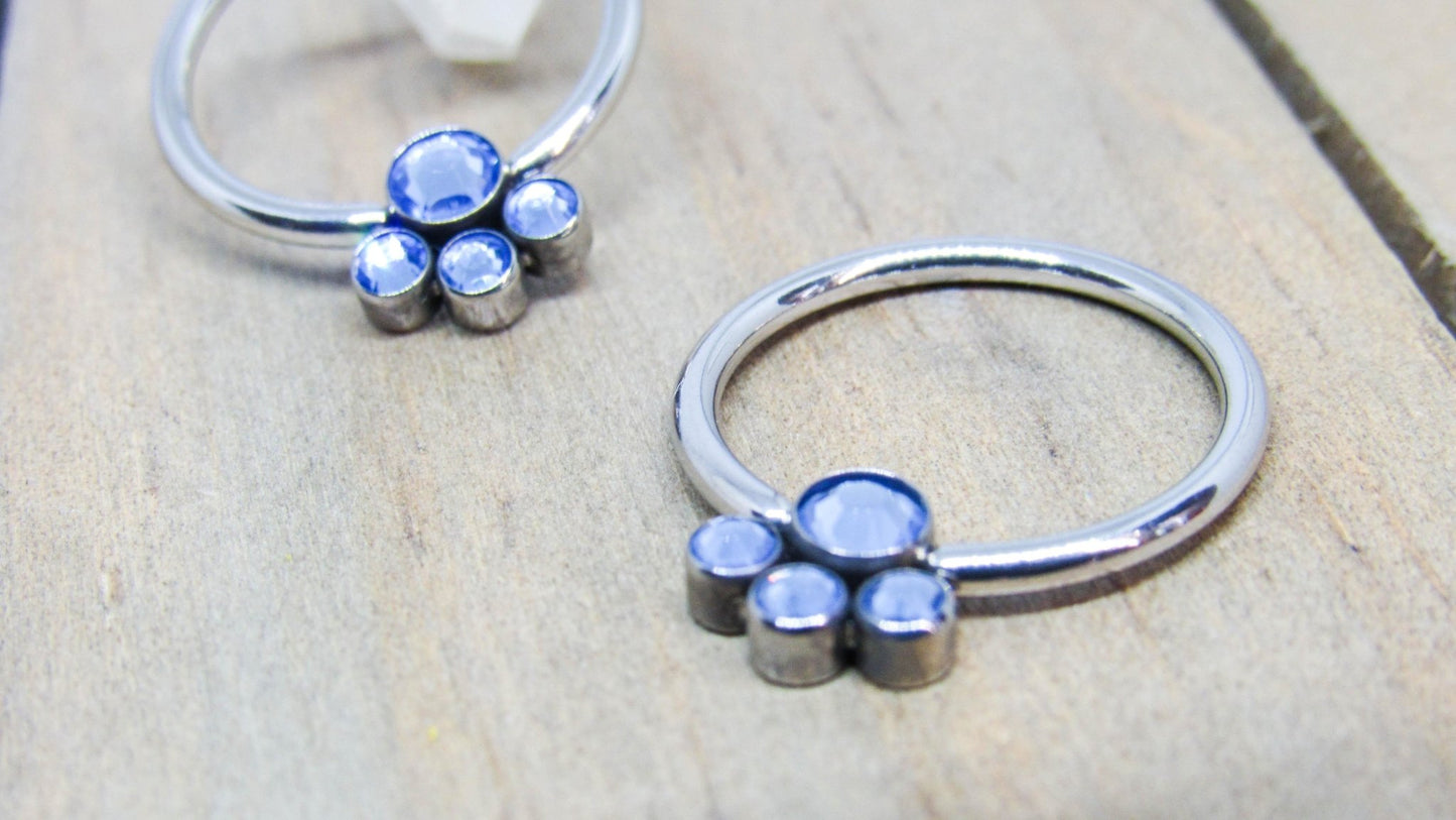 Titanium nipple piercing hoops 14g captive bead ring gemstone cluster rings 1/2-3/4" pick your diameter - SirenBodyJewelry