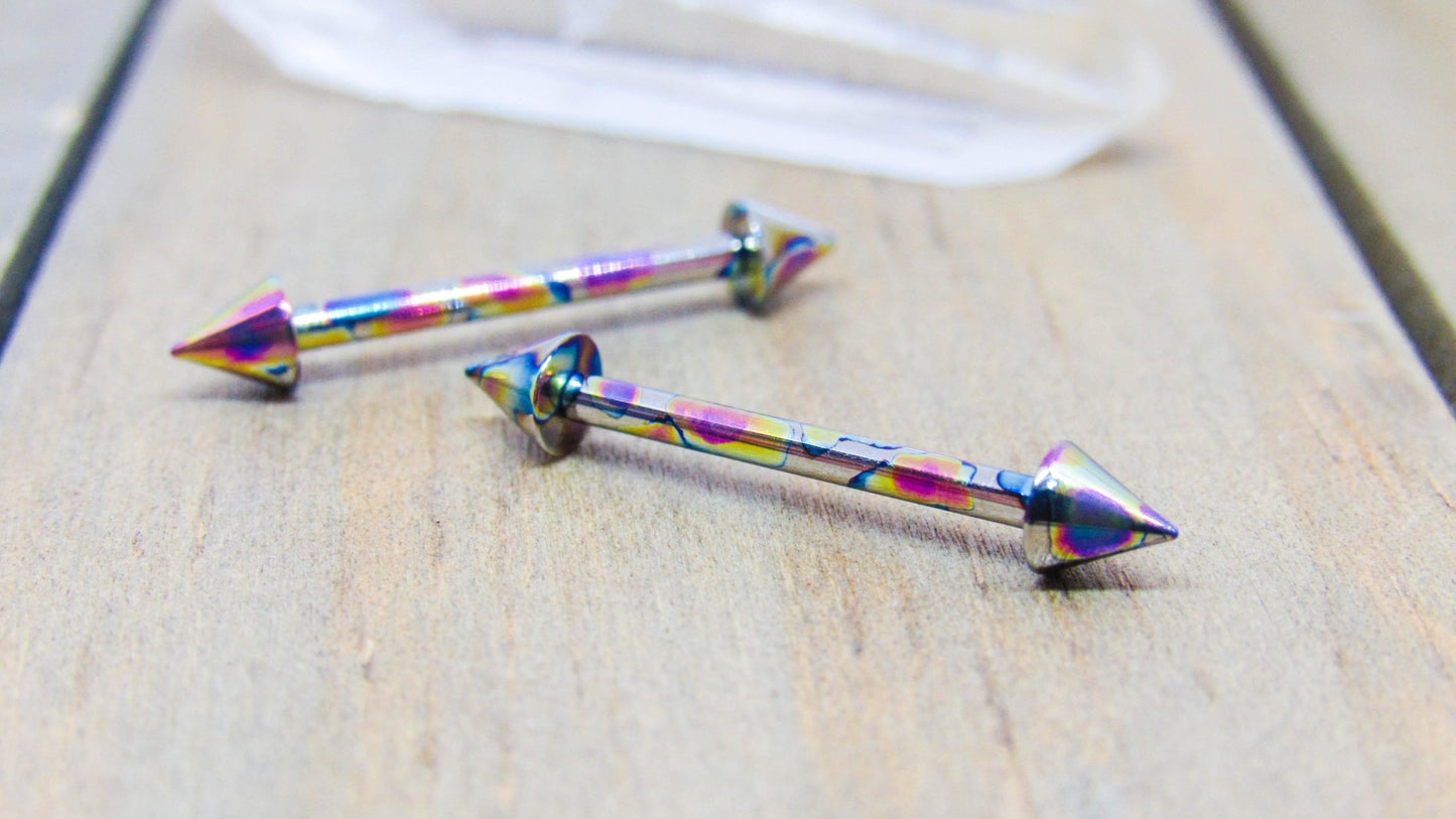 Titanium spike nipple barbells 14g-12g internally threaded straight bars hypoallergenic pick your length - SirenBodyJewelry