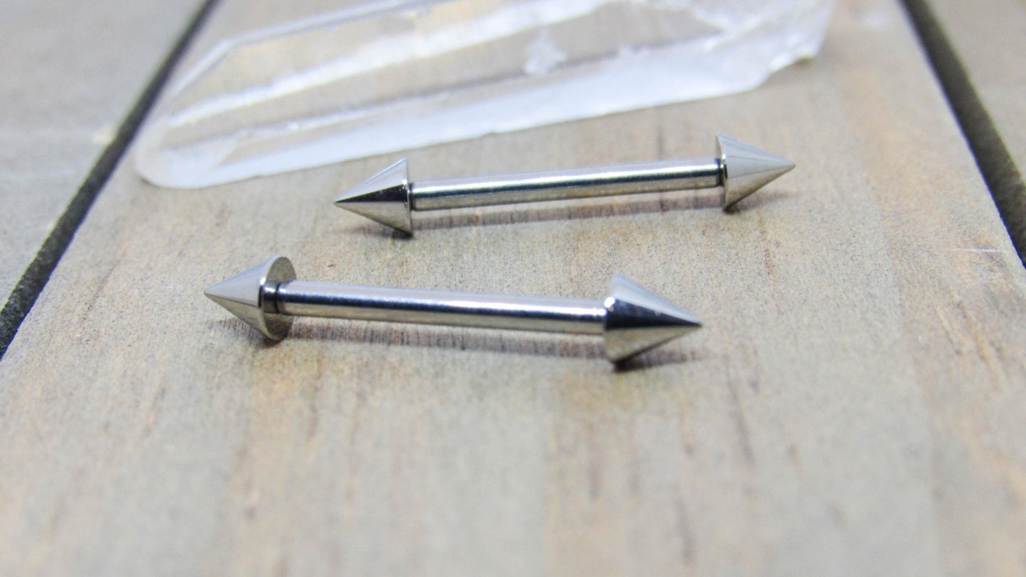 Titanium spike nipple barbells 14g-12g internally threaded straight bars hypoallergenic pick your length - SirenBodyJewelry