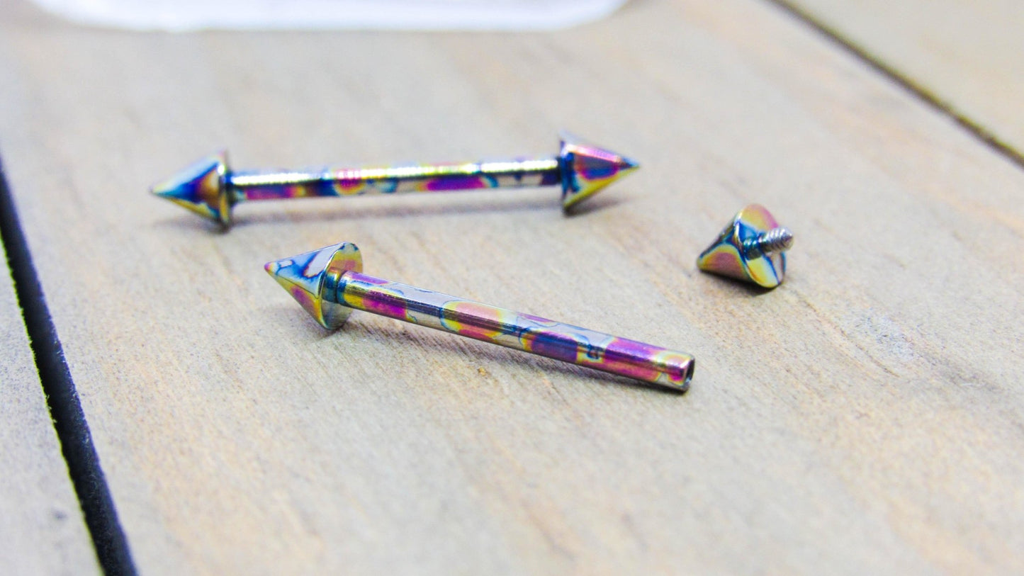 Titanium spike nipple barbells 14g-12g internally threaded straight bars hypoallergenic pick your length - SirenBodyJewelry