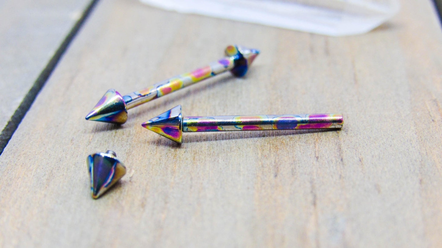 Titanium spike nipple barbells 14g-12g internally threaded straight bars hypoallergenic pick your length - SirenBodyJewelry