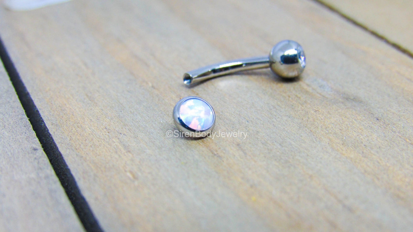 Titanium white opal VCH jewelry 14g 3/8"-7/16" floating navel piercing barbell internally threaded - SirenBodyJewelry
