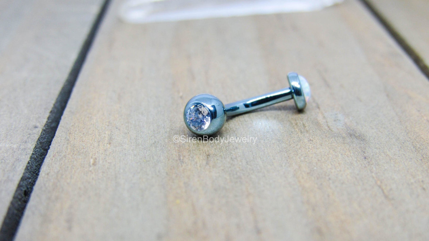 Titanium white opal VCH jewelry 14g 3/8"-7/16" floating navel piercing barbell internally threaded - SirenBodyJewelry