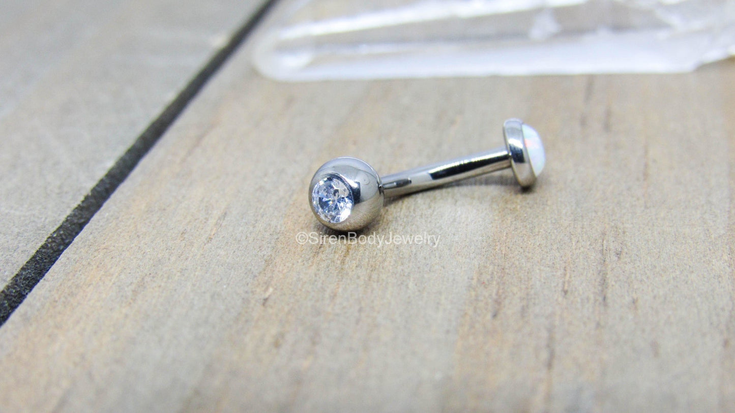 Titanium white opal VCH jewelry 14g 3/8"-7/16" floating navel piercing barbell internally threaded - SirenBodyJewelry