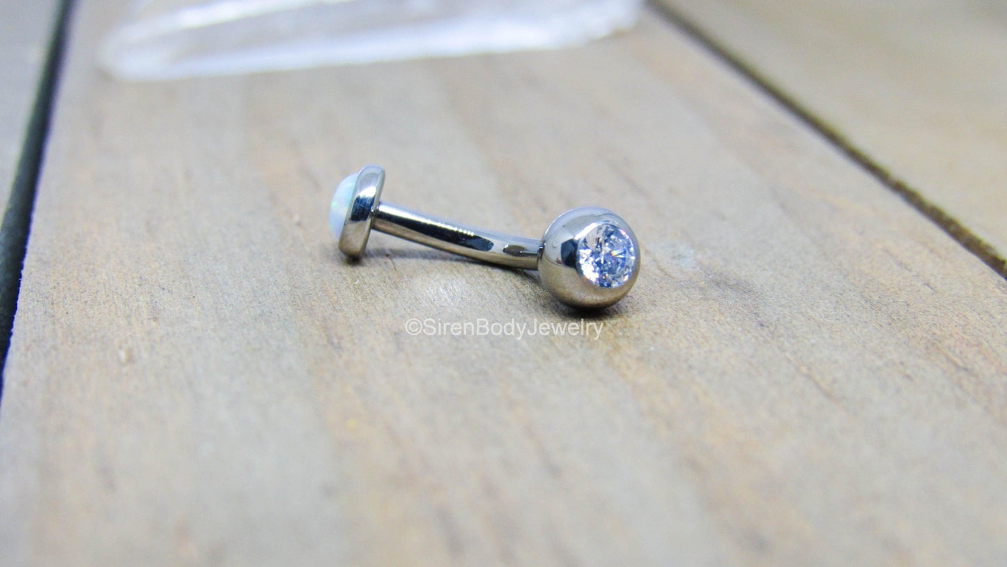 Titanium white opal VCH jewelry 14g 3/8"-7/16" floating navel piercing barbell internally threaded - SirenBodyJewelry