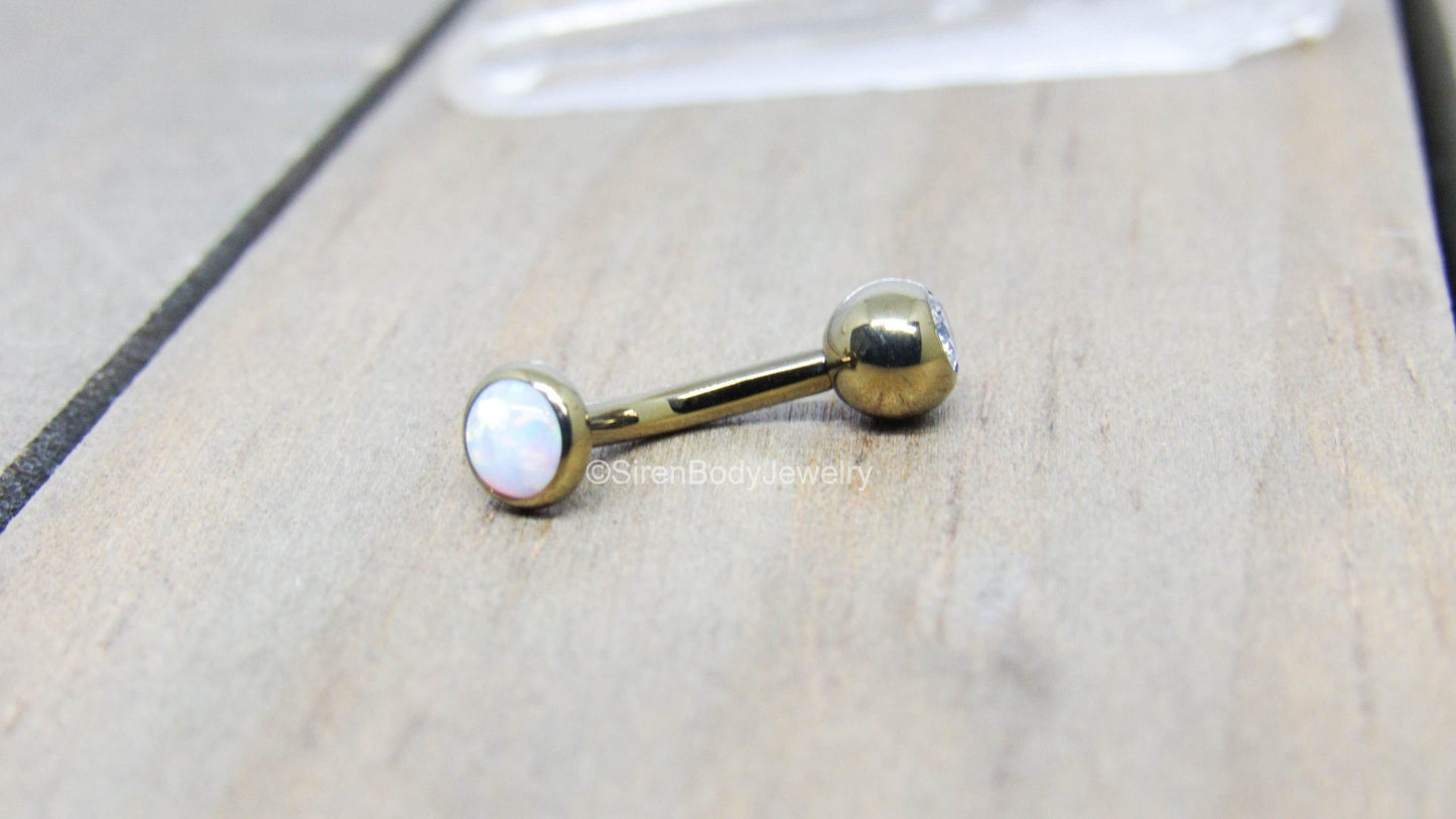 Titanium white opal VCH jewelry 14g 3/8"-7/16" floating navel piercing barbell internally threaded - SirenBodyJewelry