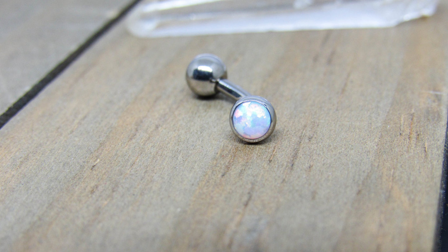 Titanium white opal VCH jewelry 14g 3/8"-7/16" floating navel piercing barbell internally threaded - SirenBodyJewelry