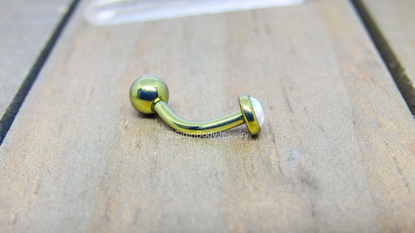 Titanium white opal VCH jewelry 14g 3/8"-7/16" floating navel piercing barbell internally threaded - SirenBodyJewelry