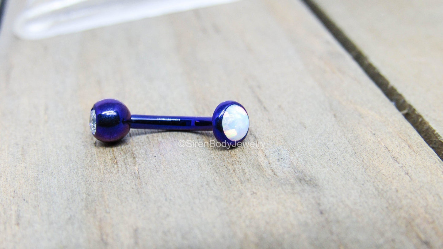 Titanium white opal VCH jewelry 14g 3/8"-7/16" floating navel piercing barbell internally threaded - SirenBodyJewelry