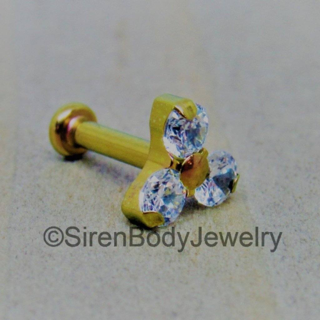 Triple gem cluster earring 18g-16g tragus piercing stud conch jewelry internally threaded hypoallergenic titanium - SirenBodyJewelry