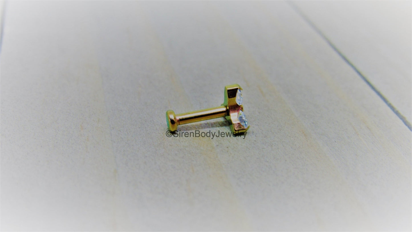 Triple gem cluster earring 18g-16g tragus piercing stud conch jewelry internally threaded hypoallergenic titanium - SirenBodyJewelry