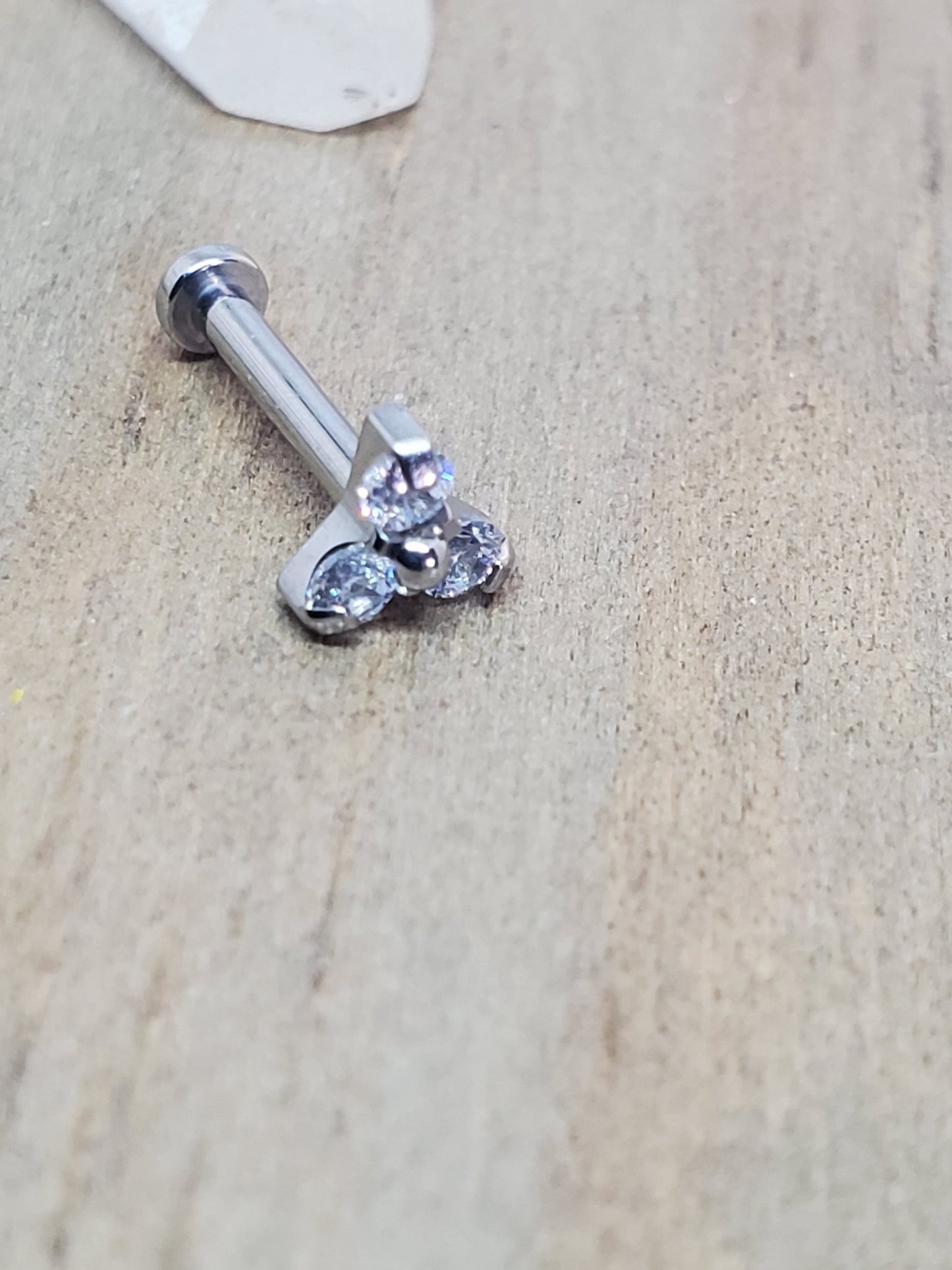 Triple gem cluster earring 18g-16g tragus piercing stud conch jewelry internally threaded hypoallergenic titanium - SirenBodyJewelry
