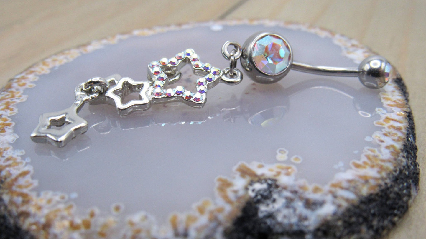 aurora borealis gemstone star belly button piercing ring barbell