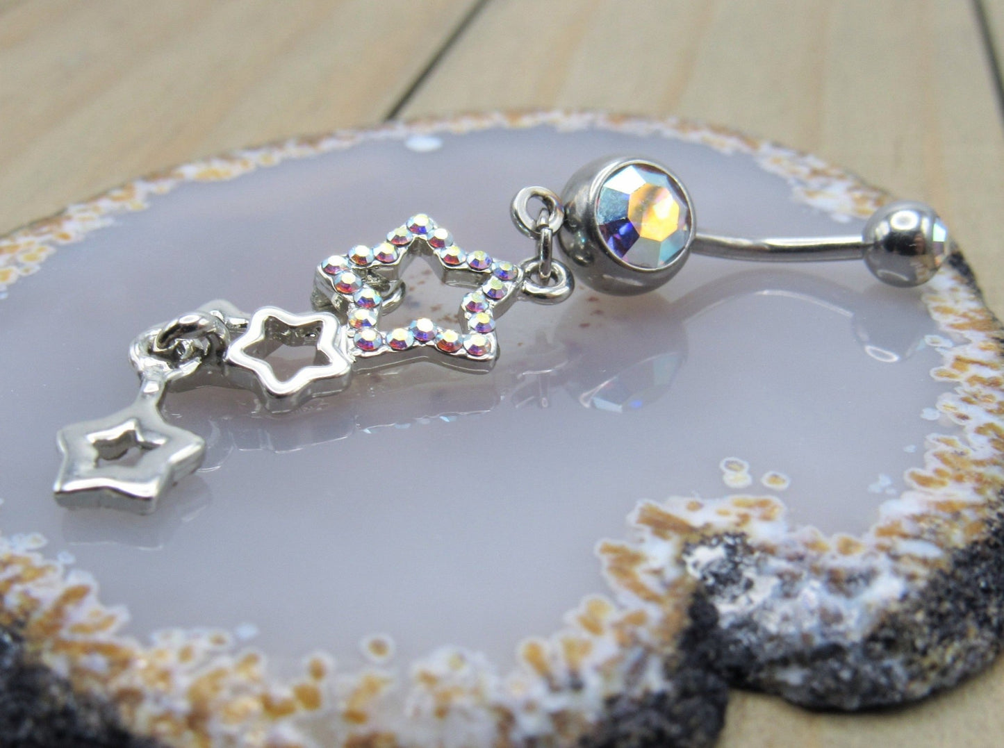 silver star belly button piercing barbell ring 14g