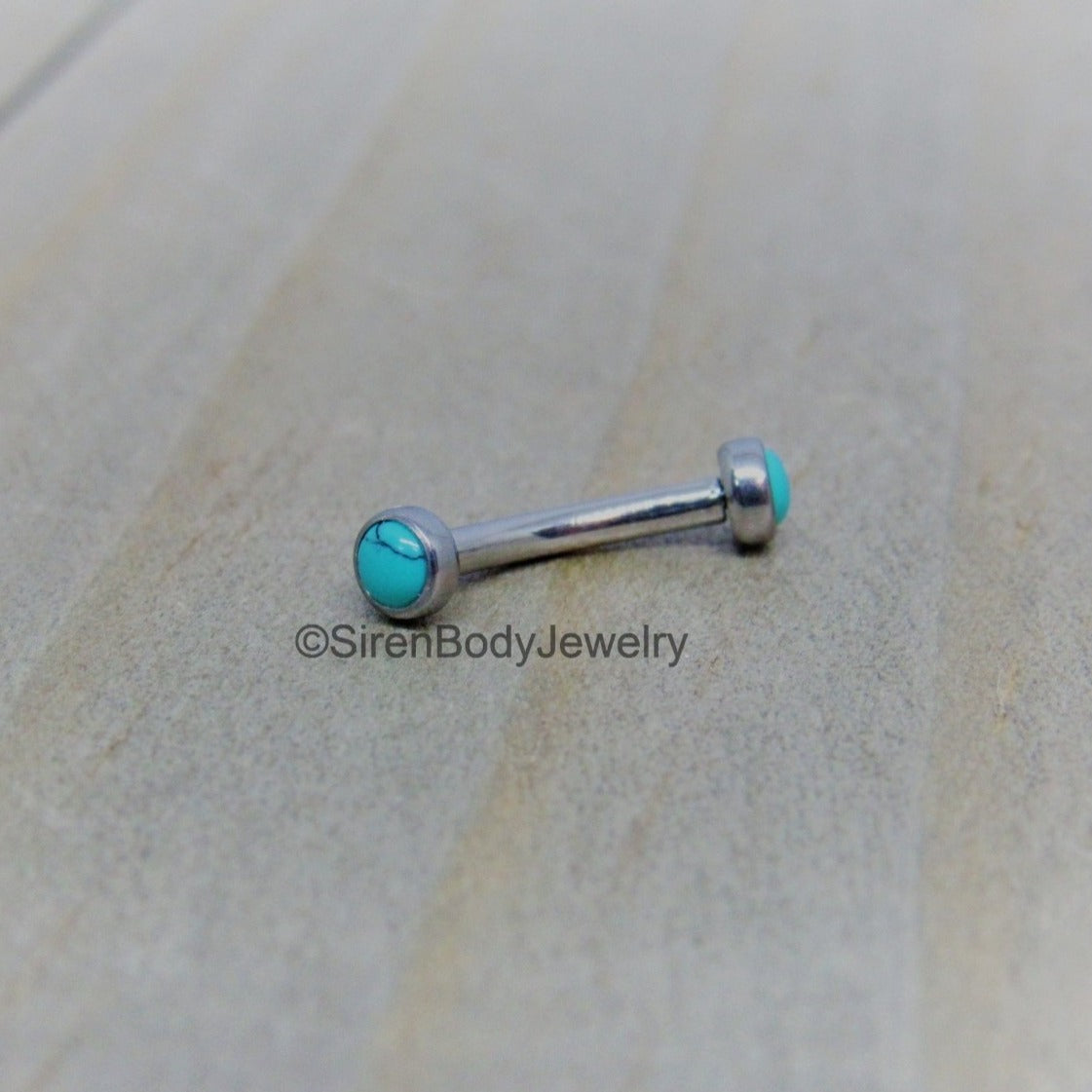Turquoise rook piercing barbell 16g vertical labret curved bar titanium eyebrow ring 5/16" - SirenBodyJewelry
