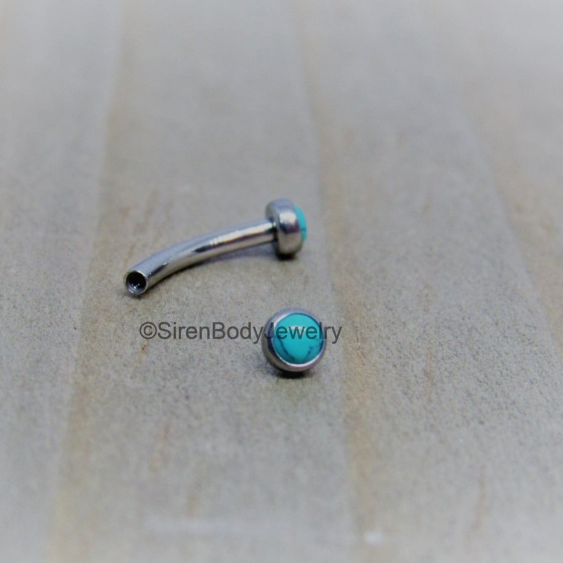 Turquoise rook piercing barbell 16g vertical labret curved bar titanium eyebrow ring 5/16" - SirenBodyJewelry