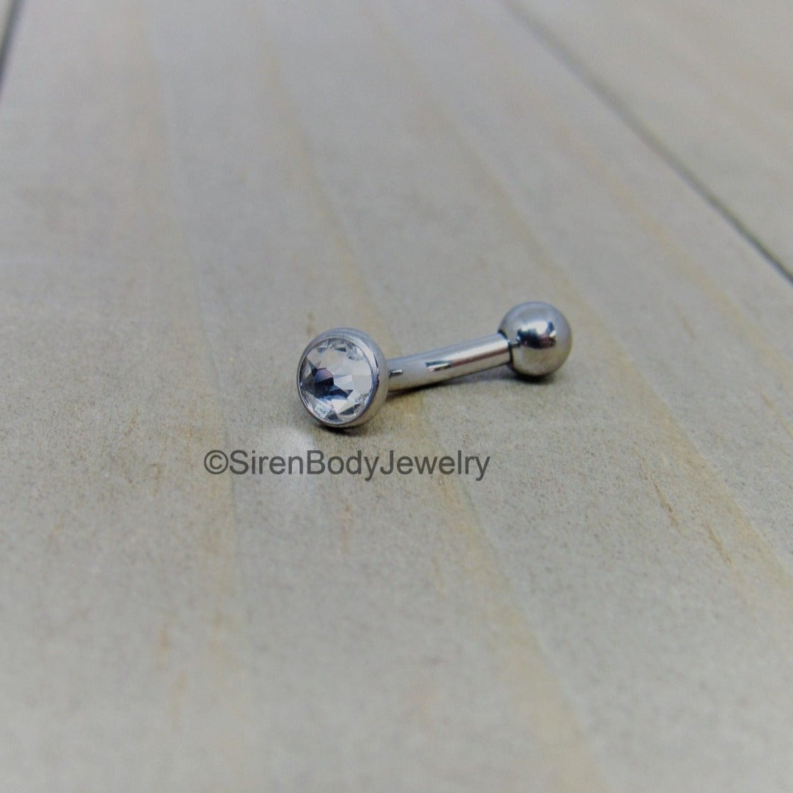 VCH jewelry titanium 14g internally threaded curved barbell 3/8"-1/2" length 4mm CZ gem - SirenBodyJewelry