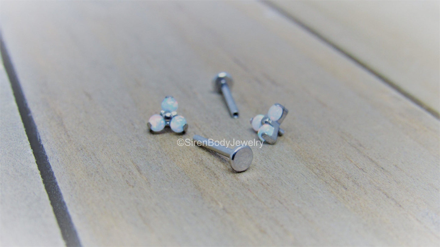 White opal cluster earrings 16g titanium flat back labret studs helix ear conch cartilage cluster earring - SirenBodyJewelry