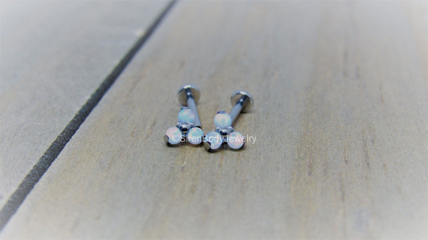 White opal cluster earrings 16g titanium flat back labret studs helix ear conch cartilage cluster earring - SirenBodyJewelry