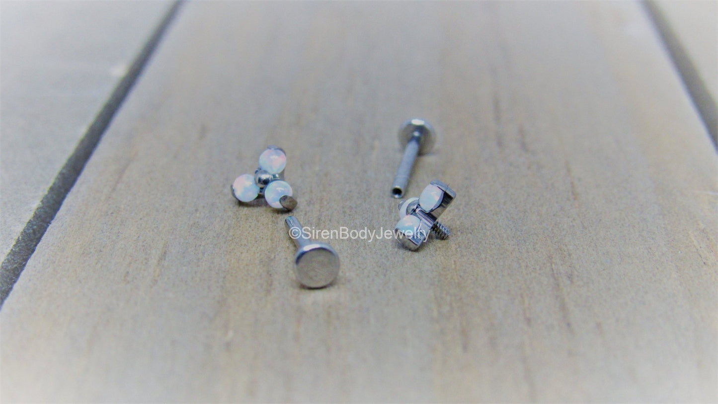 White opal cluster earrings 16g titanium flat back labret studs helix ear conch cartilage cluster earring - SirenBodyJewelry