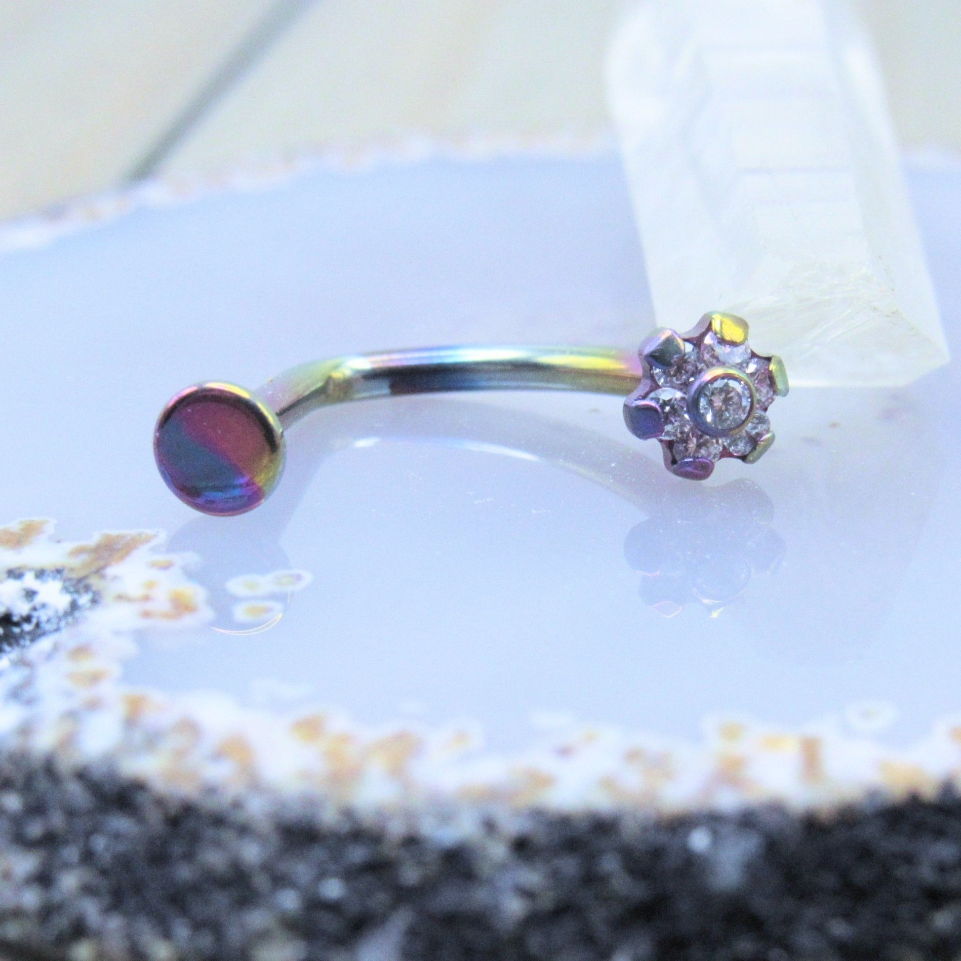14g rainbow anodized deep navel piercing jewelry barbell