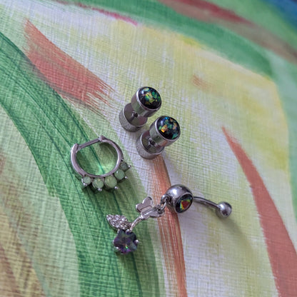 Elevate Your Body Jewelry Collection with This Stunning Green Set: Belly Ring, Fake Plugs, & Septum Clicker in 316L Stainless Steel - Siren Body Jewelry