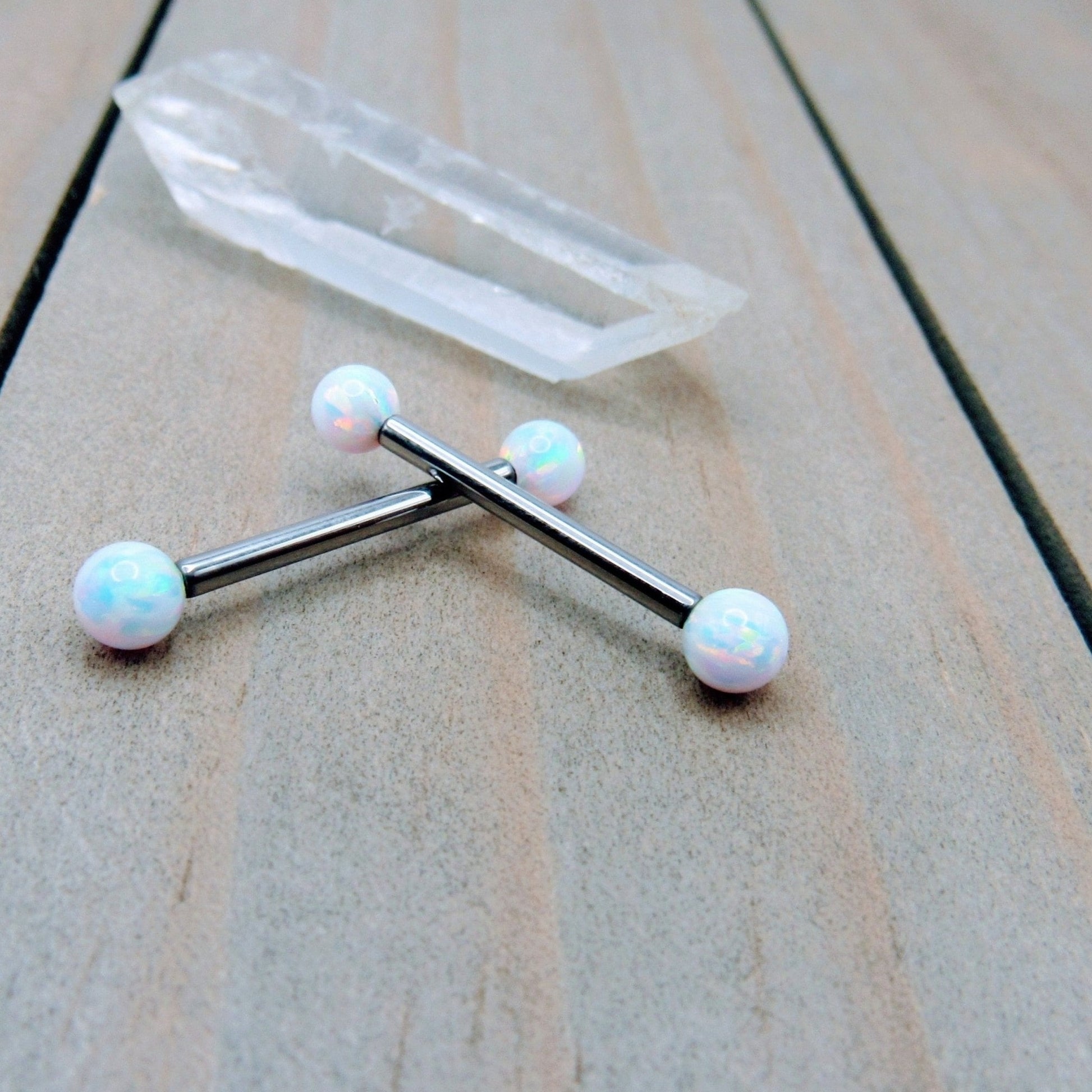 14g 4mm white opal nipple piercing barbell jewelry