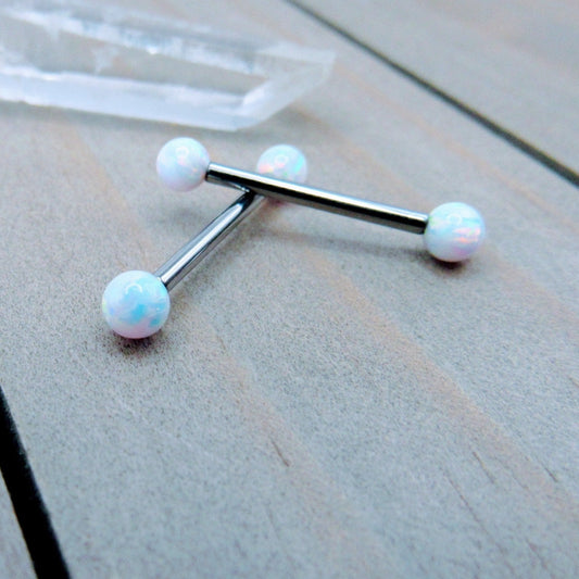 14g 4mm titanium white opal nipple piercing barbells internally threaded