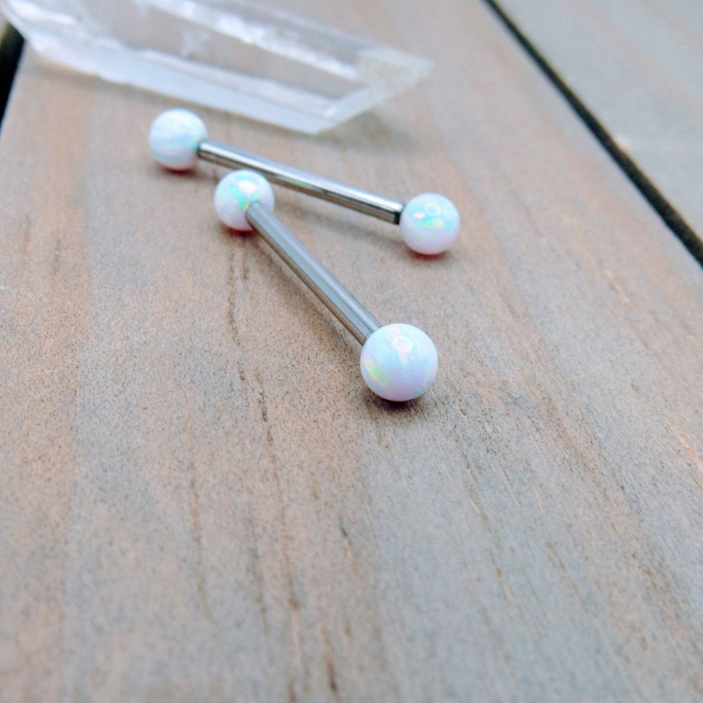 14g 4mm round white opal titanium nipple piercing barbells