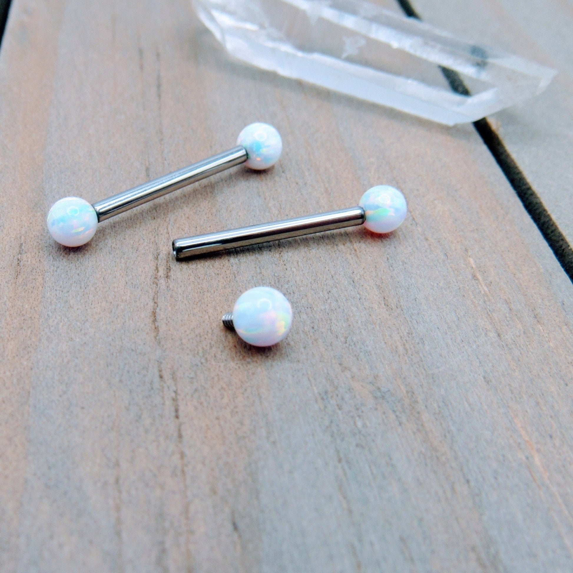 14g 4mm round white opal titanium nipple piercing jewelry set