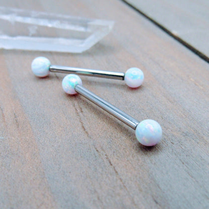 14g 4mm titanium white opal nipple piercing bars