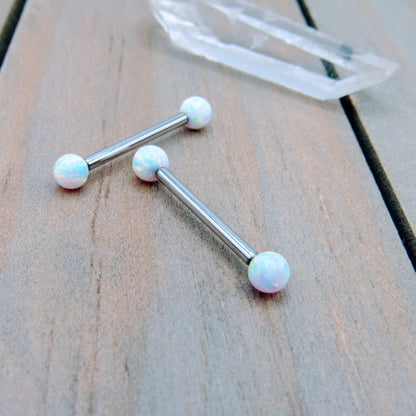 14g white opal titanium nipple piercing barbell set
