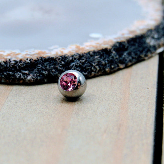 14g 5mm Pink CZ gemstone titanium threaded ball ends replacement body jewelry part - Siren Body Jewelry