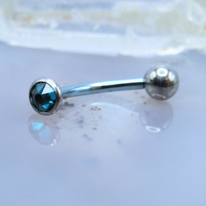 14g Gemstone floating navel belly ring internally threaded VCH body piercing jewelry 5mm bezel 5mm gemstone ball - Siren Body Jewelry