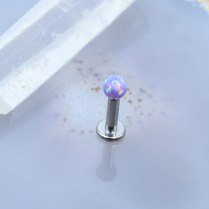 14g Purple opal titanium labret stud earring 1/4"-5/16" length shaft 3mm diameter round ball threaded end body jewelry earring - Siren Body Jewelry