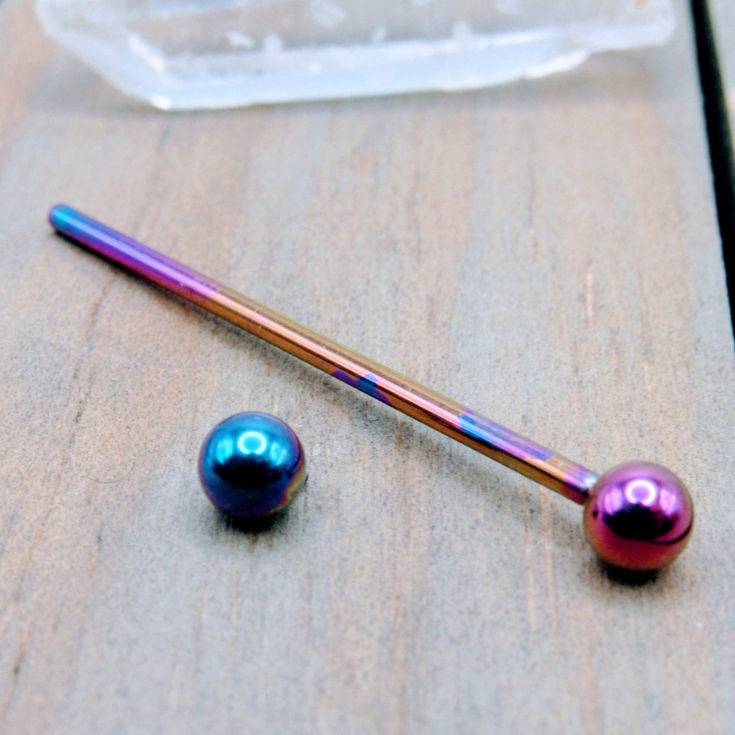 14g Rainbow titanium anodized industrial piercing barbell 5mm ball ends internally threaded scaffold bar - Siren Body Jewelry